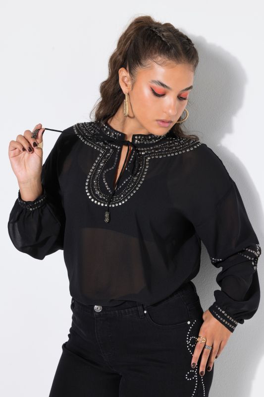 Decorative Studs Tie Neck Tunic