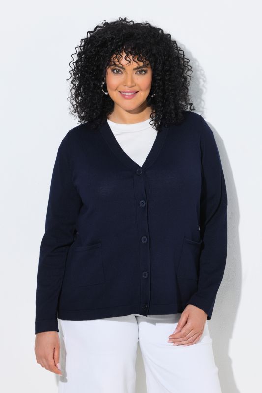 Poplin Panel V-Neck Cardigan