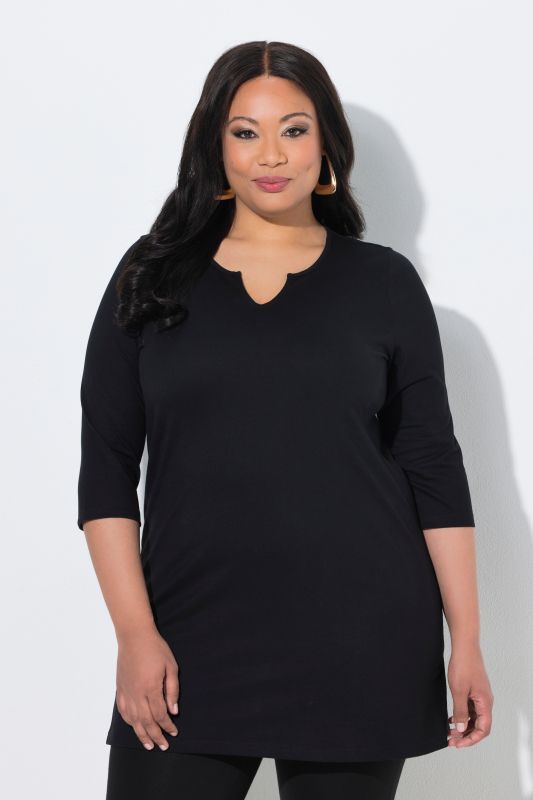 Round Notch Neck Knit 3/4 Sleeve Tunic