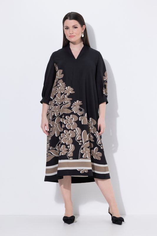 Drop Shadow Floral 3/4 Sleeve Dress