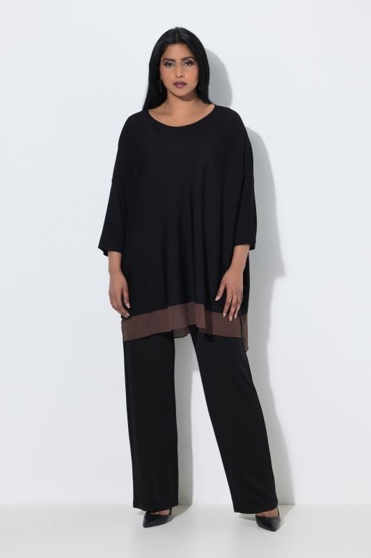 Boat Neck Two-Tone Chiffon Hem Knit Tunic