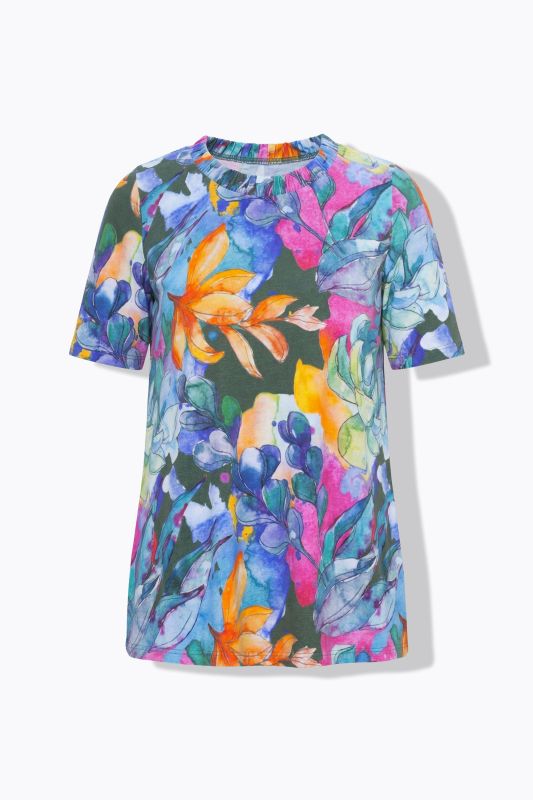 Eco Cotton Watercolor Leaves Elastic Neck Tee