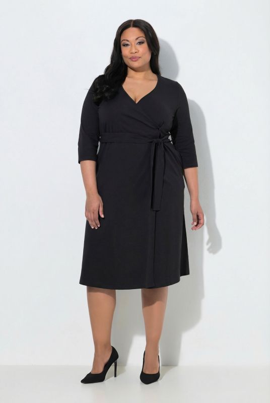 Cotton Jersey 3/4 Sleeve Pocket Wrap Dress