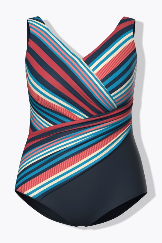Mixed Stripe Wrap Look One Piece Swimsuit