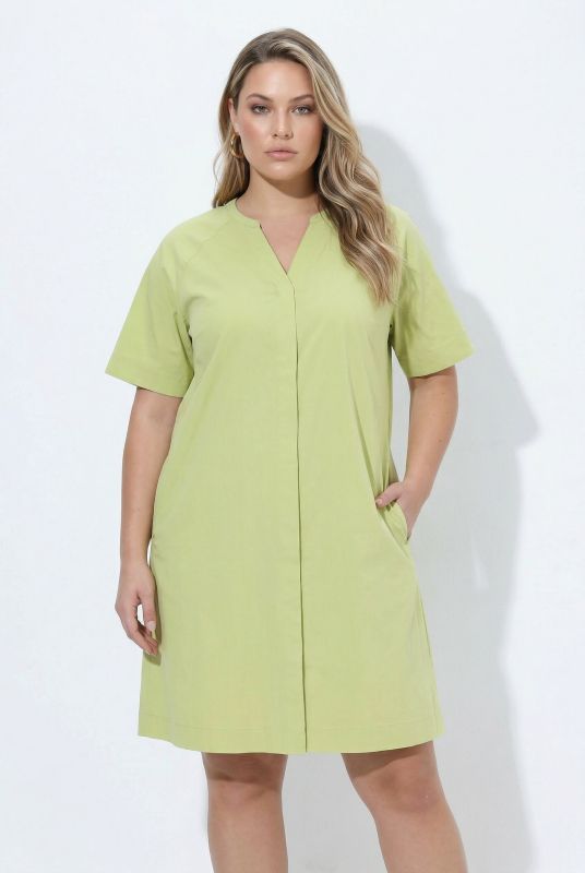Tunic Neck Poplin A-Line Dress