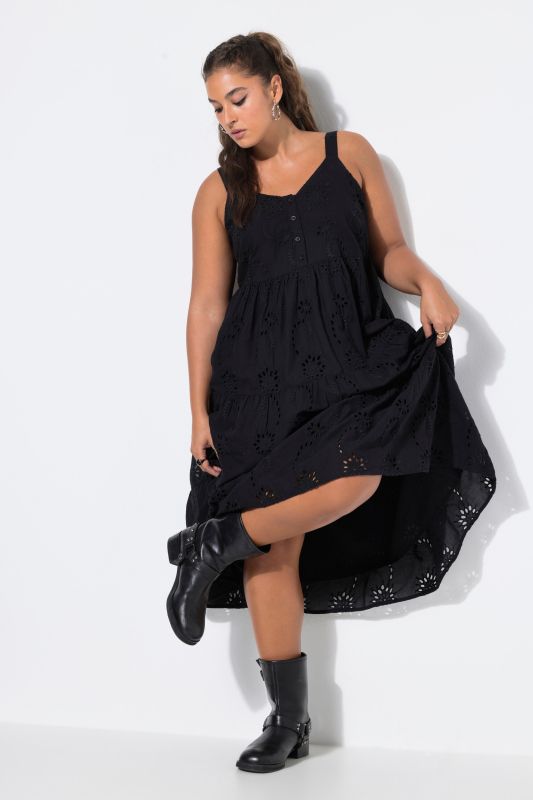 Eyelet Embroidered Sleeveless Ruffle Dress