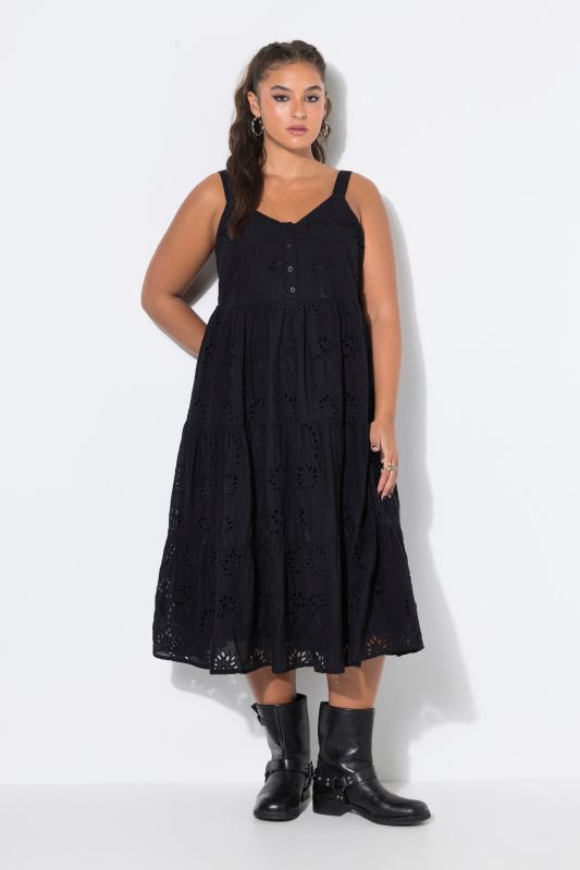 Eyelet Embroidered Sleeveless Ruffle Dress