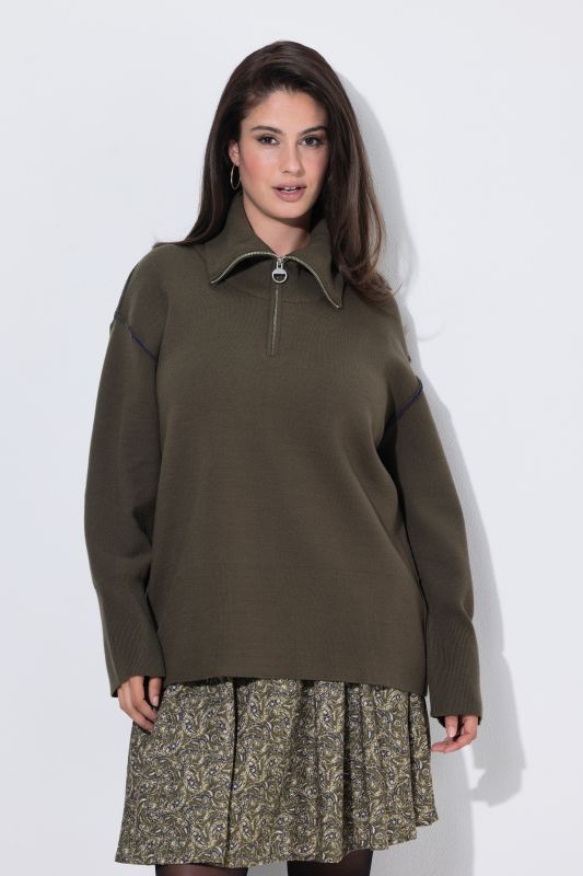 Zip-Up Long Sleeve Turtleneck Sweater