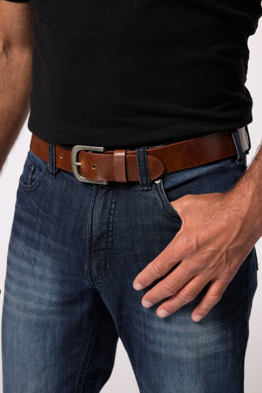 Leather belt, metal clasp, 1.5 inches wide, up to size 67 inches