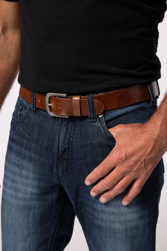 Leather belt, metal clasp, 1.5 inches wide, up to size 67 inches