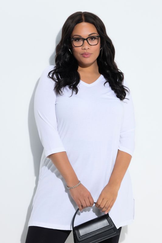 V-Neck Swing A-line Hem Cotton Knit Tunic