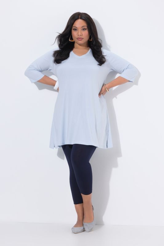 V-Neck Swing A-line Hem Cotton Knit Tunic