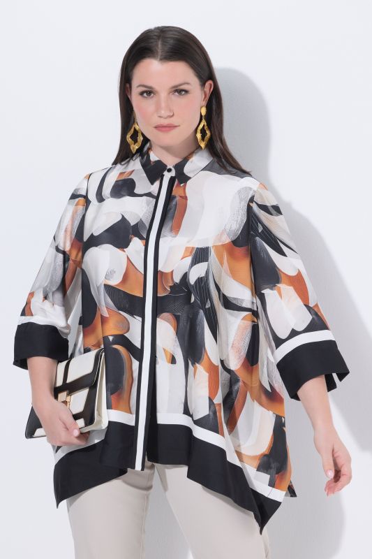 Abstract Print Pointed Hem Blouse