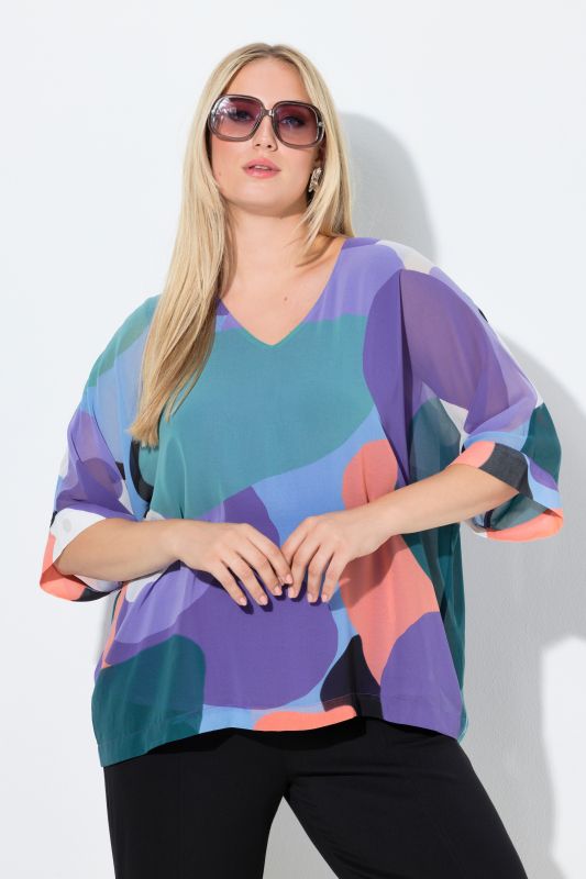 Блуза с шифон и принт на облаци