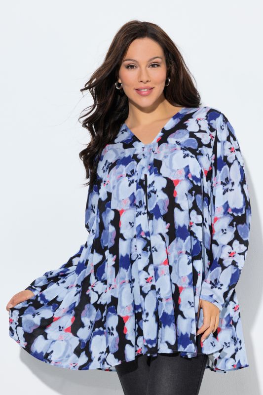 Floral Godet Pleated Tunic