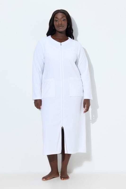 Long Zip Front Cotton Blend Terry Bathrobe