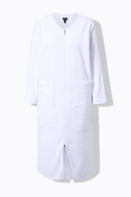 Long Zip Front Cotton Blend Terry Bathrobe