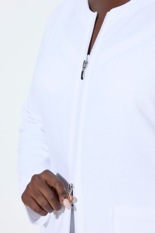 Long Zip Front Cotton Blend Terry Bathrobe