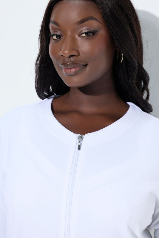 Long Zip Front Cotton Blend Terry Bathrobe