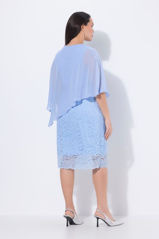 Chiffon Overlay Stretch Lace V-Neck Occasion Dress