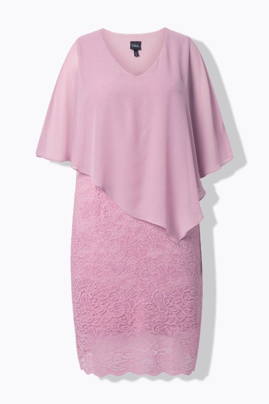 Chiffon Overlay Stretch Lace V-Neck Occasion Dress