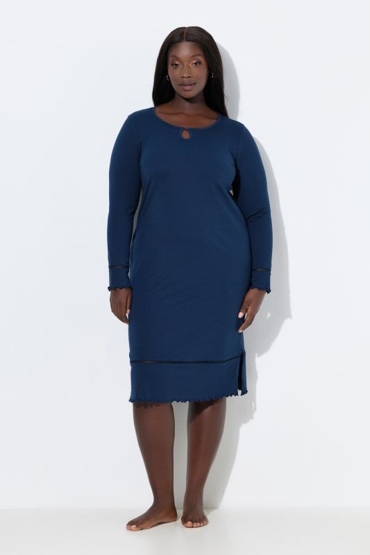 Ladder Lace Trim Lettuce Edge Cotton Knit Nightgown