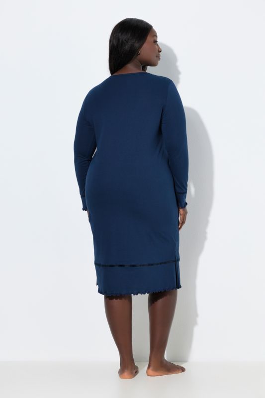 Ladder Lace Trim Lettuce Edge Cotton Knit Nightgown