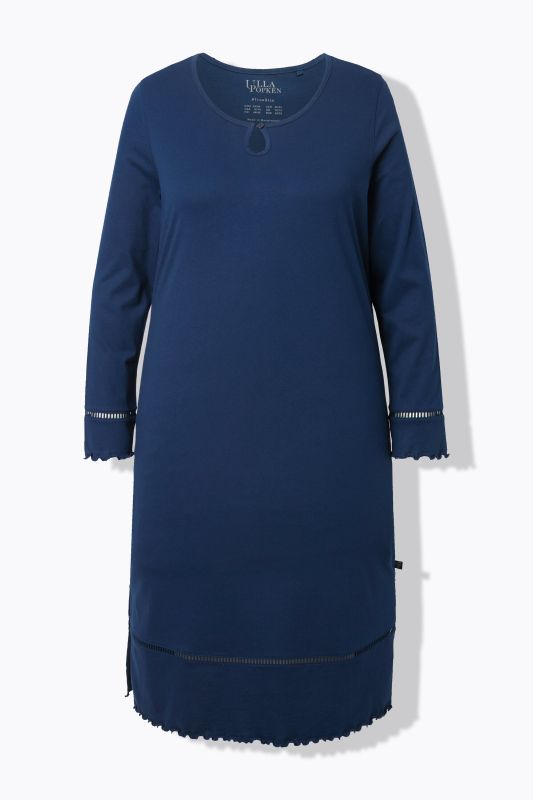 Ladder Lace Trim Lettuce Edge Cotton Knit Nightgown