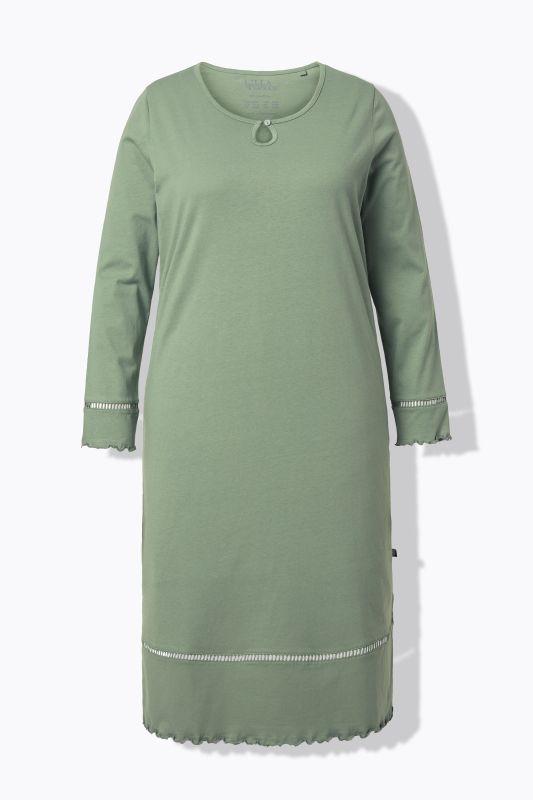 Ladder Lace Trim Lettuce Edge Cotton Knit Nightgown