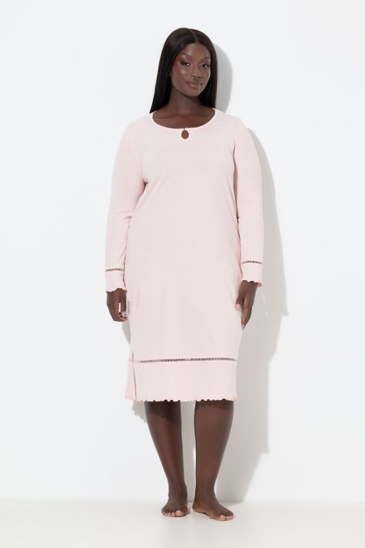 Ladder Lace Trim Lettuce Edge Cotton Knit Nightgown