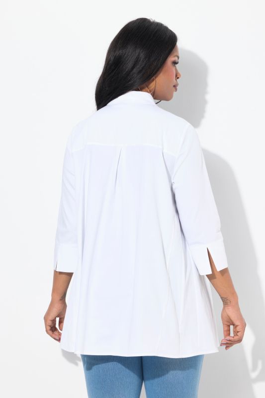 Swing Hem Button Front Stretch Cotton Blend Shirt