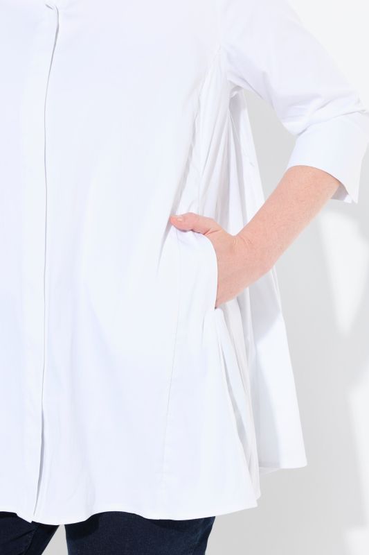 Swing Hem Button Front Stretch Cotton Blend Shirt