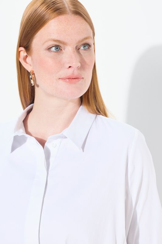 Swing Hem Button Front Stretch Cotton Blend Shirt