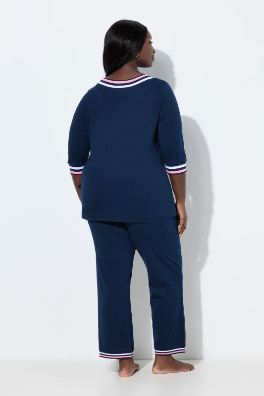 Stripe Trim 3/4 Sleeve Pajamas