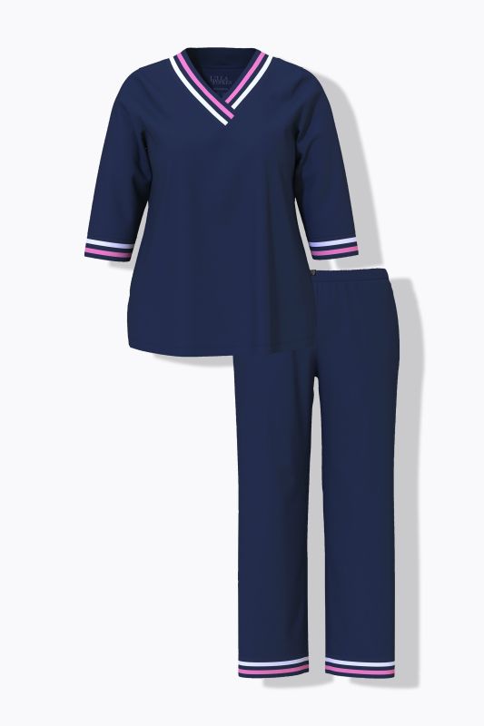 Stripe Trim 3/4 Sleeve Pajamas