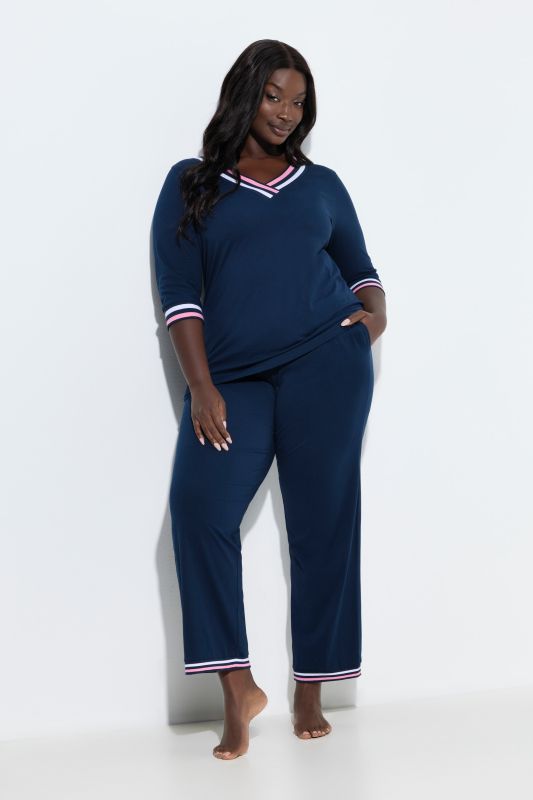 Stripe Trim 3/4 Sleeve Pajamas