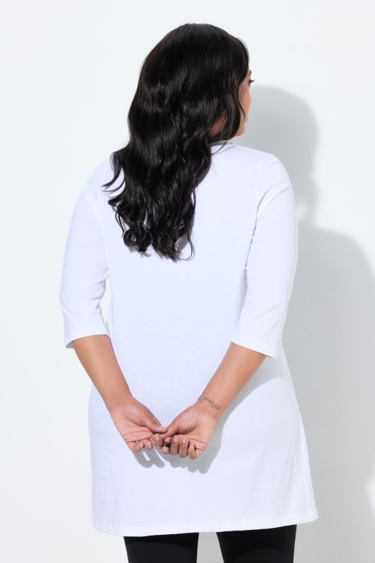 V-Neck Swing A-line Hem Cotton Knit Tunic