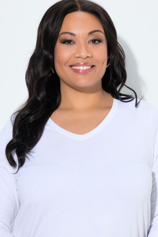 V-Neck Swing A-line Hem Cotton Knit Tunic