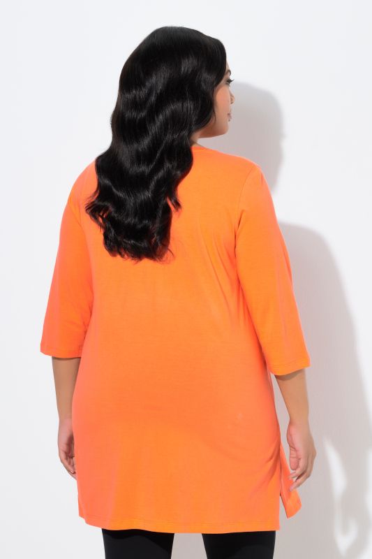 V-Neck Swing A-line Hem Cotton Knit Tunic