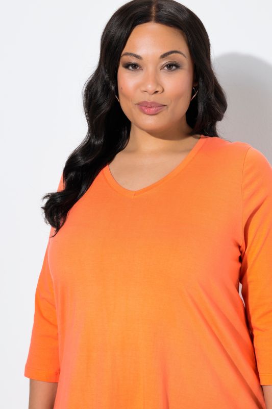 V-Neck Swing A-line Hem Cotton Knit Tunic