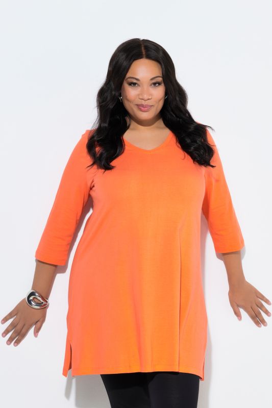 V-Neck Swing A-line Hem Cotton Knit Tunic