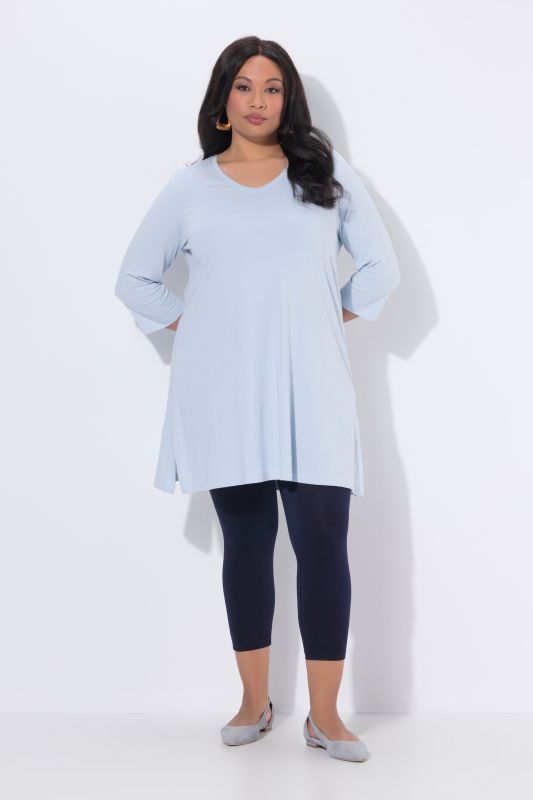 V-Neck Swing A-line Hem Cotton Knit Tunic