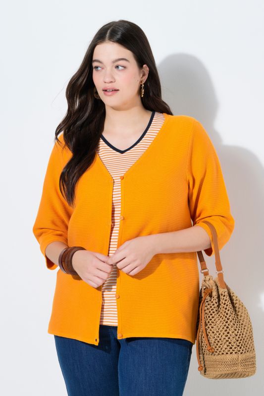 Eco Cotton 3/4 Sleeve V-Neck Cardigan