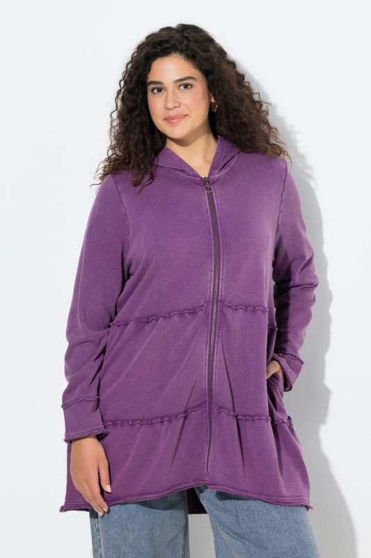 Tiered Flounce Panel Zip Up Hoodie