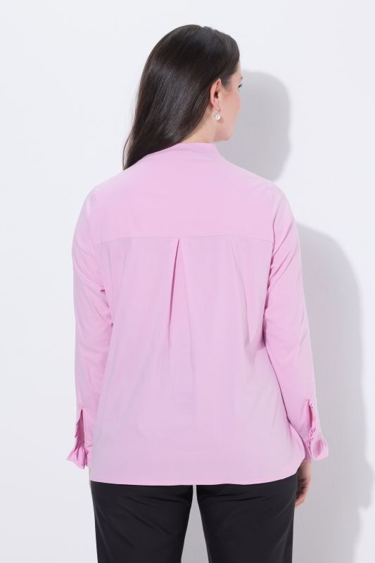 Goblet Collar Long Sleeve Ruffled Cuff Blouse