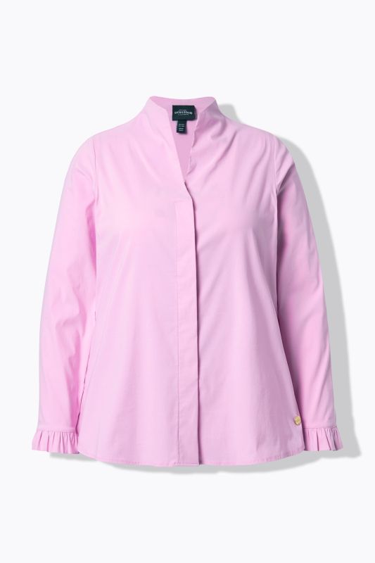 Goblet Collar Long Sleeve Ruffled Cuff Blouse