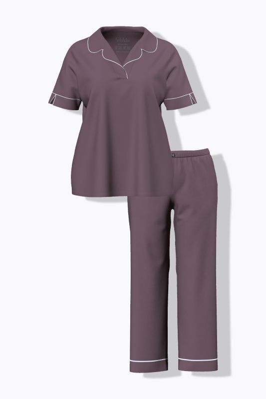 Lapel Collar Short Sleeve Two Piece Pajama Set