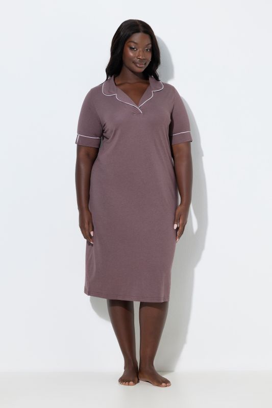 Lapel Collar Short Sleeve Nightgown