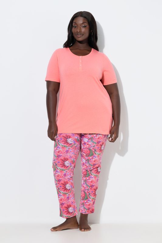 Floral Print Two Piece Short Sleeve Pajama Set