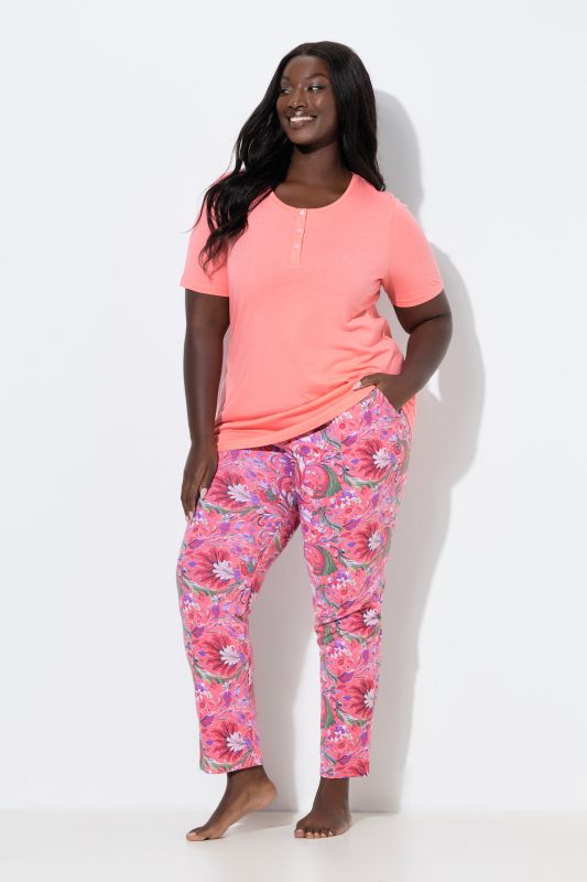 Floral Print Two Piece Short Sleeve Pajama Set